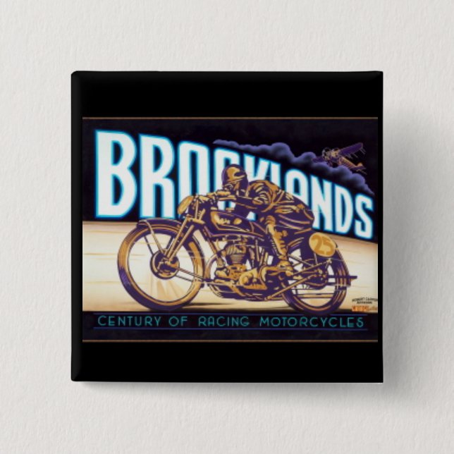 "Brookland's Motorcycle Racing" 2 Inch Square Button (Front)