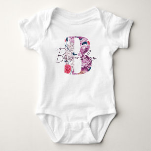 Brooklyn Baby Name Flower Script Vintage Floral B Bodysuit