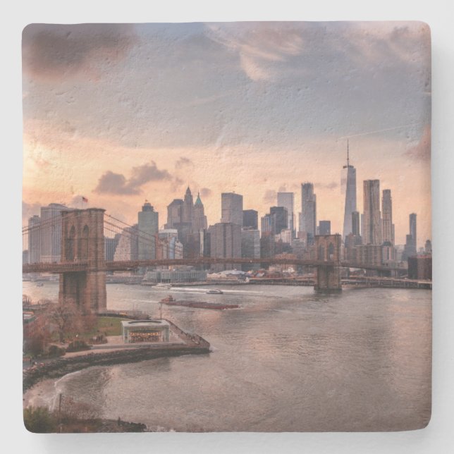 Brooklyn Bridge and Lower Manhattan Stone Coaster (Front)