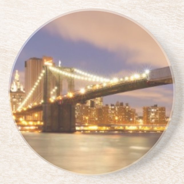 Brooklyn Bridge and Manhattan at Night. Coaster (Front)