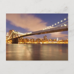 Brooklyn Bridge and Manhattan at Night. Postcard