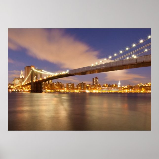 Brooklyn Bridge and Manhattan at Night. Poster (Front)