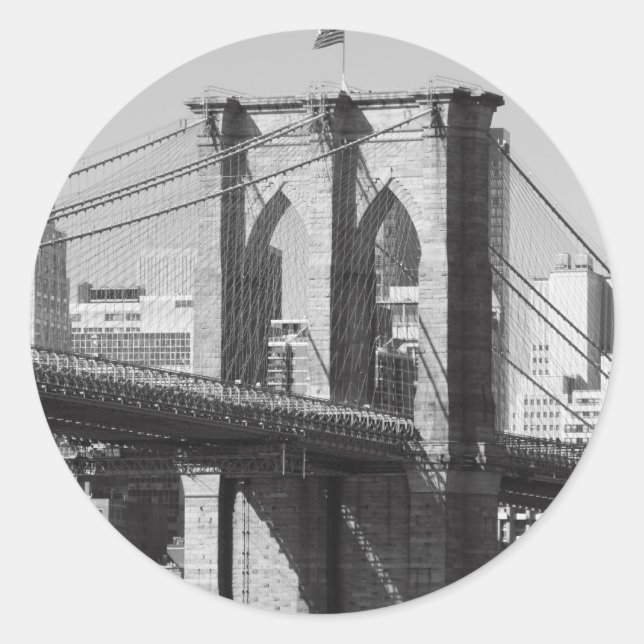 Brooklyn Bridge and Manhattan Skyline Classic Round Sticker (Front)