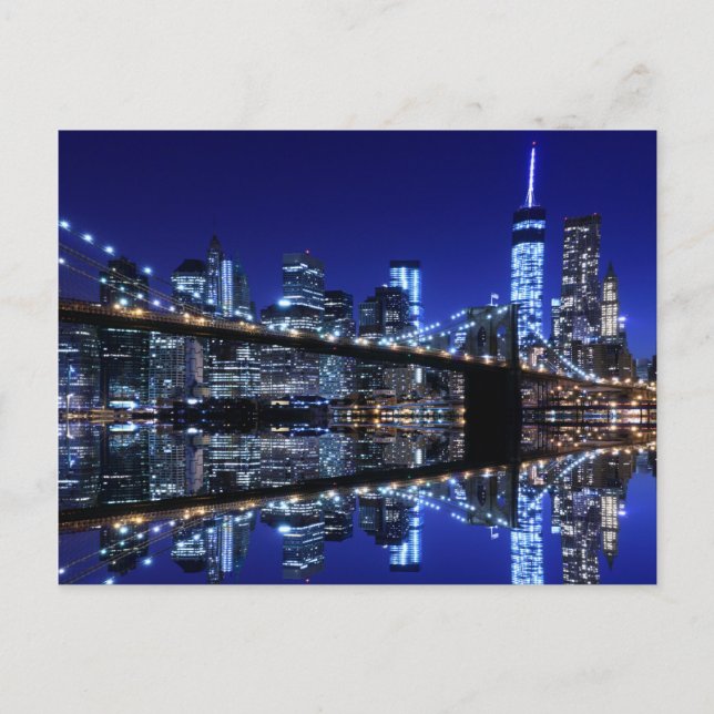 Brooklyn Bridge and The Statue of Liberty at Night Postcard (Front)
