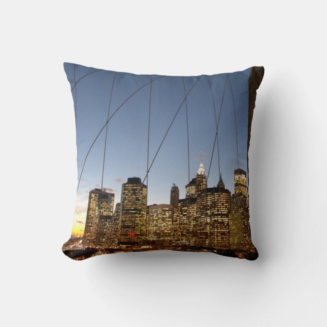 Brooklyn Bridge At Dusk With Manhattan Skyline Throw Pillow (Front)