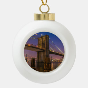 Brooklyn Bridge at Night in New York City USA Ceramic Ball Christmas Ornament
