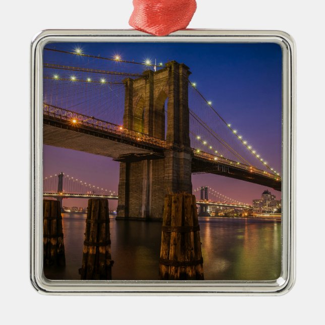 Brooklyn Bridge at Night in New York City USA Metal Ornament (Front)