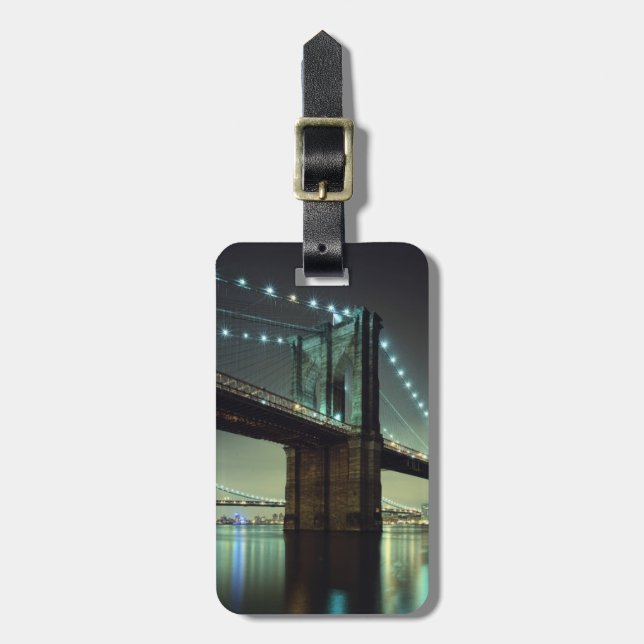 Brooklyn Bridge at night  Manhattan Bridge Luggage Tag (Front Vertical)