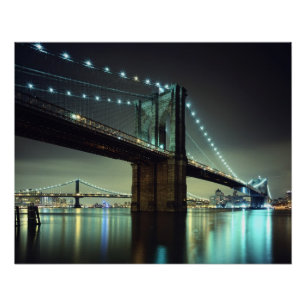 Brooklyn Bridge at night Manhattan Bridge Poster