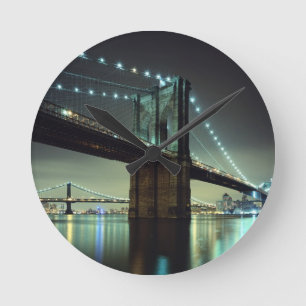 Brooklyn Bridge at night Manhattan Bridge Round Clock