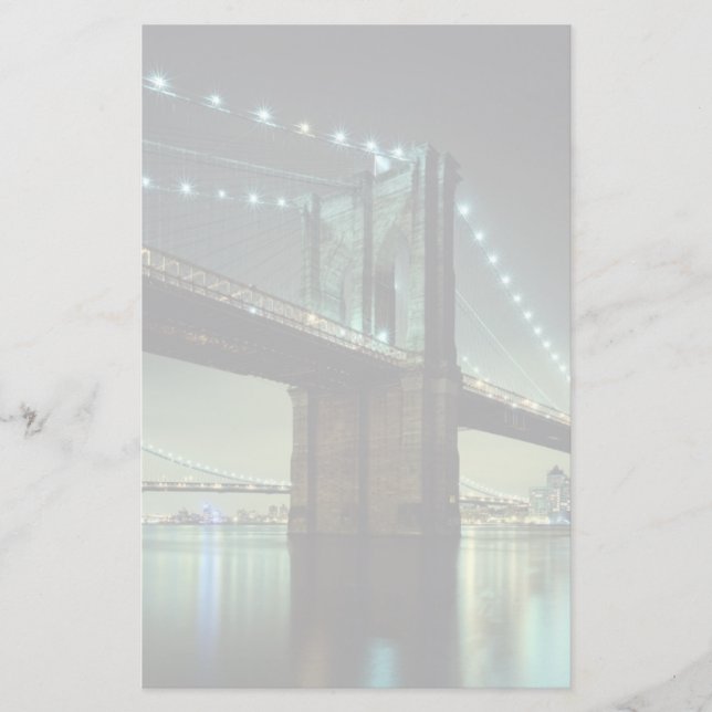 Brooklyn Bridge at night  Manhattan Bridge Stationery (Front)