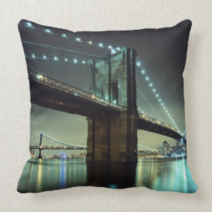 Brooklyn Bridge at night  Manhattan Bridge Throw Pillow