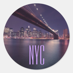 Brooklyn Bridge at Night, Manhattan Lights, NYC Classic Round Sticker