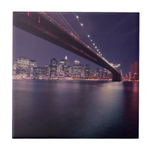 Brooklyn Bridge at Night, Manhattan Lights, NYC Tile