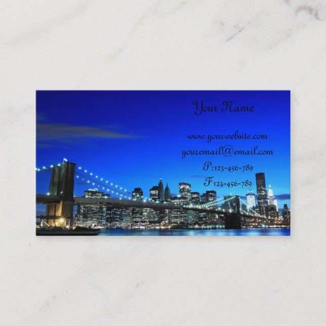 Brooklyn Bridge At Night, New York City Business Card (Front)