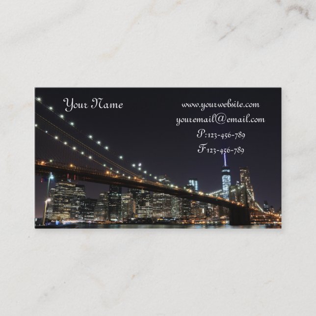 Brooklyn Bridge At Night, New York City Business Card (Front)