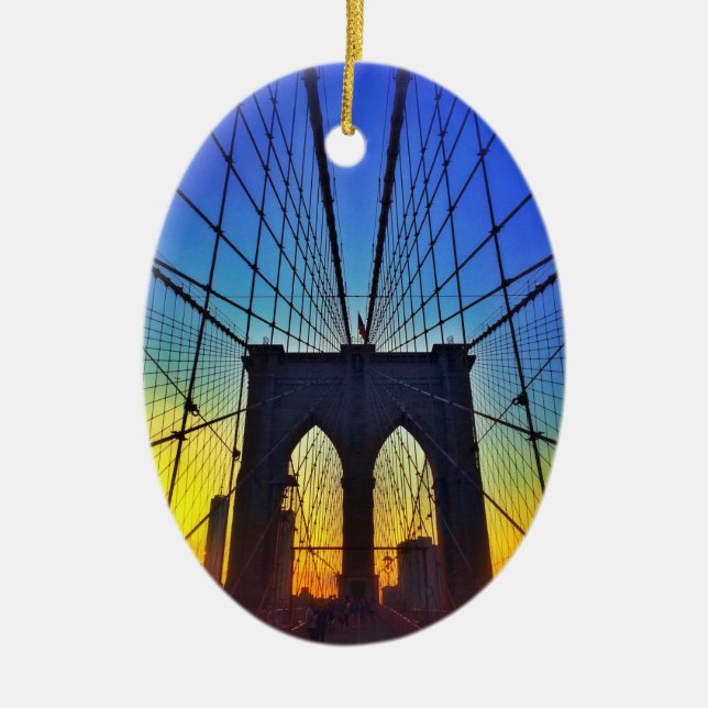 Brooklyn Bridge At Sunset Ceramic Ornament (Front)