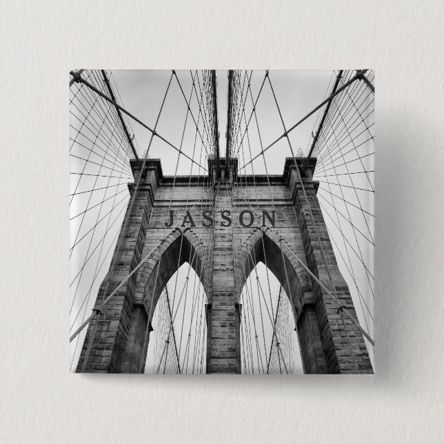 Brooklyn Bridge Black & White Photo 2 Inch Square Button (Front)