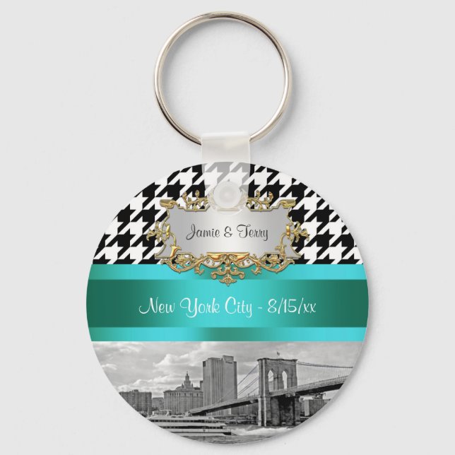 Brooklyn Bridge Blk Wht Houndstooth 2 Key Chain (Front)