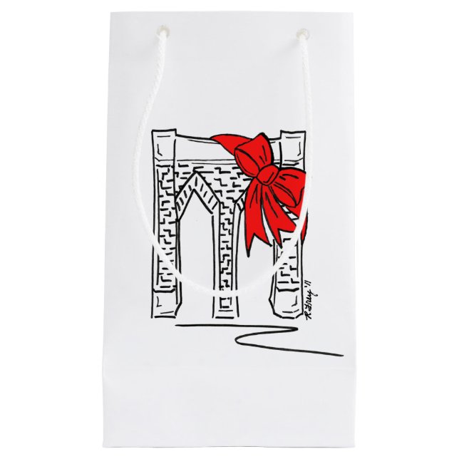 Brooklyn Bridge Bow NYC Christmas Holiday New York Small Gift Bag (Front)