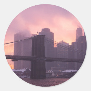Brooklyn Bridge During Snowstorm Classic Round Sticker