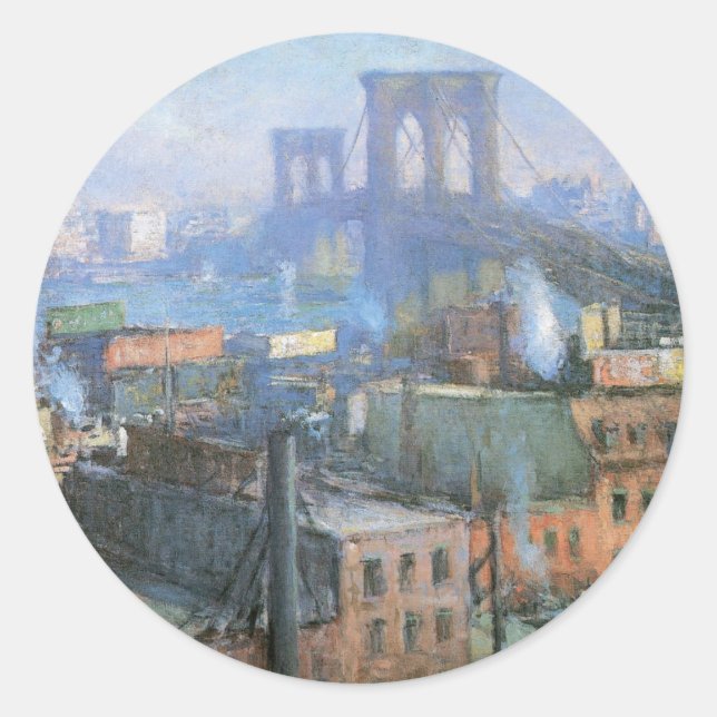 Brooklyn Bridge, East River, circa 1916 Classic Round Sticker (Front)