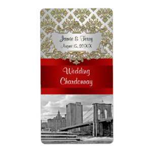 Brooklyn Bridge Gold White Damask  Wine Label