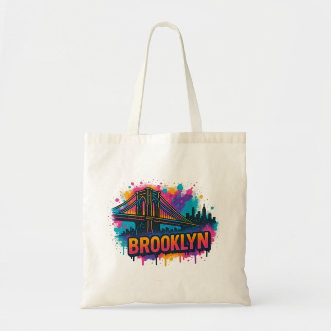 Brooklyn Bridge Graffiti Pop Art – Colourful Urban Tote Bag (Front)