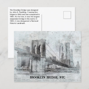 Brooklyn Bridge Information, NYC Postcard