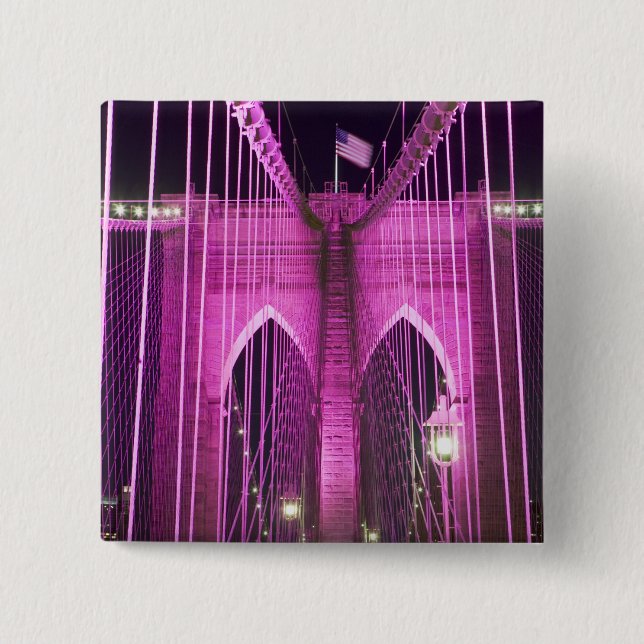Brooklyn Bridge Lit Purple 2 Inch Square Button (Front)