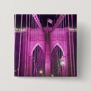 Brooklyn Bridge Lit Purple 2 Inch Square Button