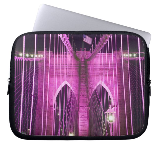 Brooklyn Bridge Lit Purple Laptop Sleeve (Front)