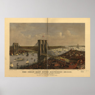 Brooklyn Bridge New York 1885 Antique Panorama Poster