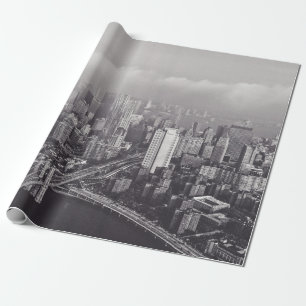 BROOKLYN BRIDGE NEW YORK A FOGGY DAY WRAPPING PAPER
