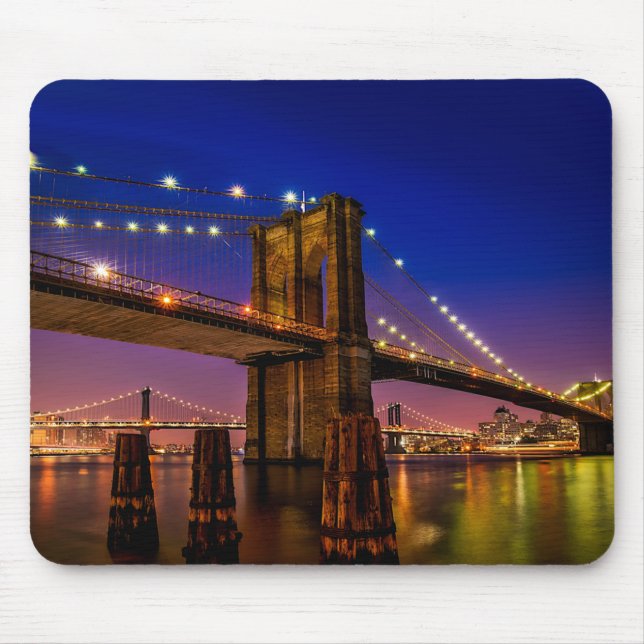Brooklyn Bridge, New York City at Night  Mouse Pad (Front)