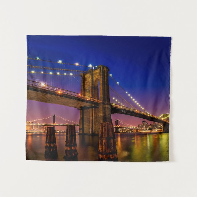 Brooklyn Bridge, New York City at Night  Tapestry (Front (Horizontal))