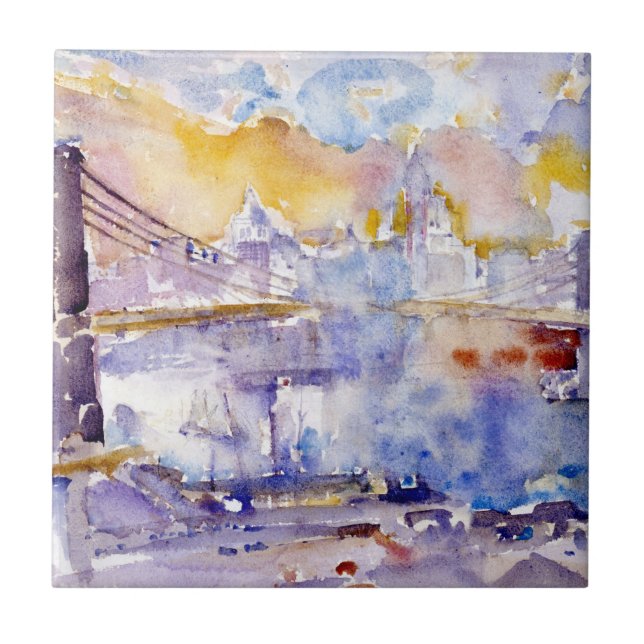 Brooklyn Bridge (New York City) (by John Marin) Tile (Front)