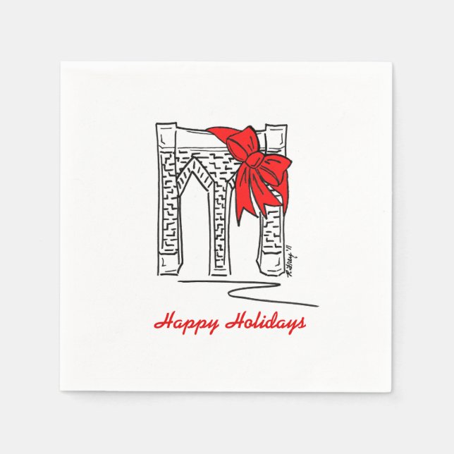 Brooklyn Bridge New York Happy Holidays Christmas Napkin (Front)
