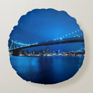 Brooklyn Bridge, New York Round Pillow