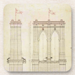 Brooklyn Bridge NYC architecture blueprint vintage Coaster