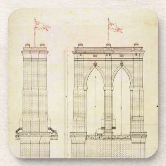 Brooklyn Bridge NYC architecture blueprint vintage Coaster