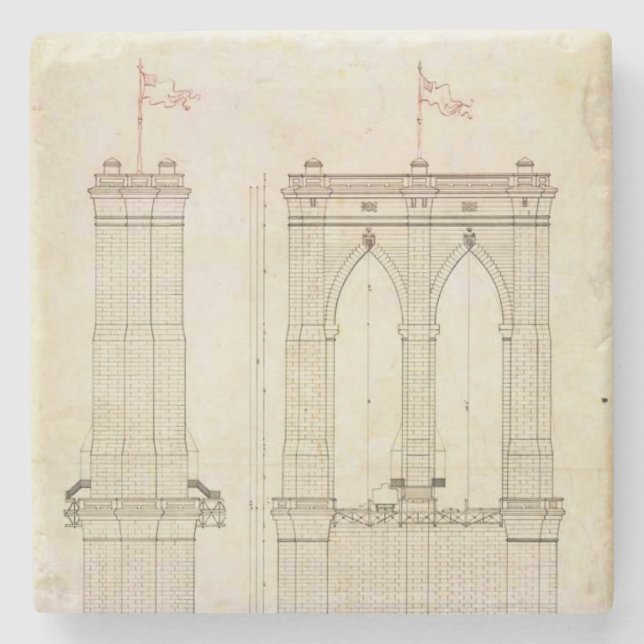 Brooklyn Bridge NYC architecture blueprint vintage Stone Coaster (Front)