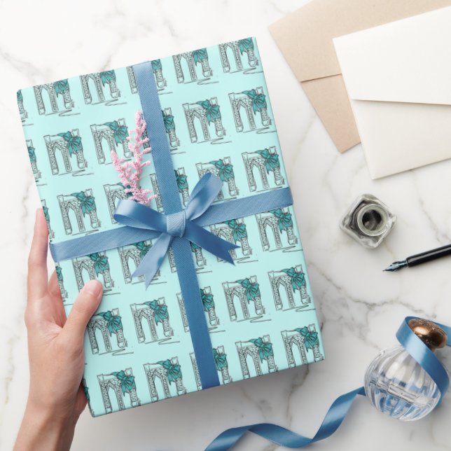 Brooklyn Bridge NYC Blue Christmas Hanukkah Wrapping Paper (Gifting)