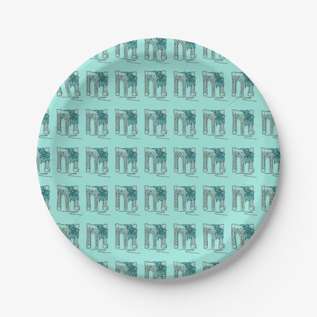 Brooklyn Bridge NYC Christmas Hanukkah Holiday Paper Plate (Front)
