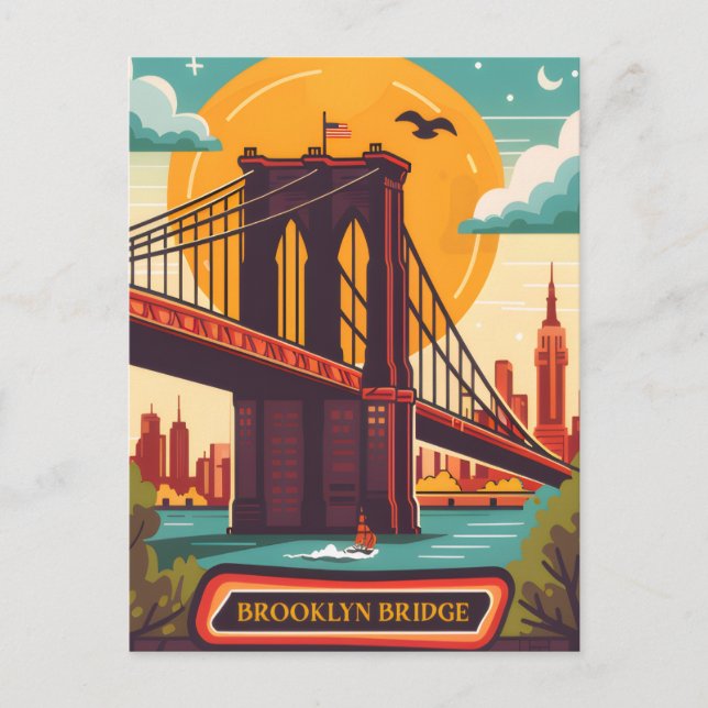 Brooklyn Bridge NYC Vintage Travel Postcard (Front)
