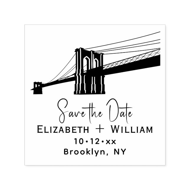 Brooklyn Bridge NYC Wedding Couple Save the Date Self-inking Stamp (Design)
