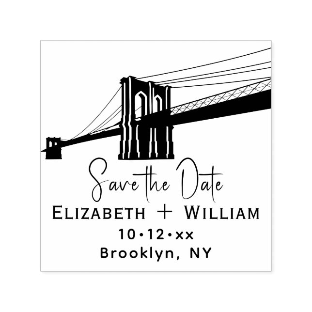 Brooklyn Bridge NYC Wedding Couple Save the Date Self-inking Stamp (Design)