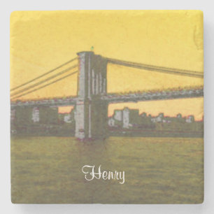 Brooklyn Bridge NYC Yellow 4Henry (Name) Stone Coaster