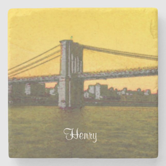 Brooklyn Bridge NYC Yellow 4Henry (Name) Stone Coaster (Front)