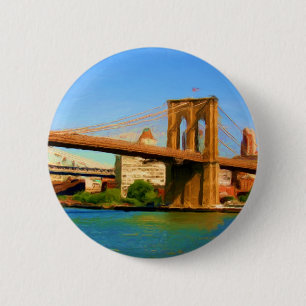 Brooklyn Bridge Painting 2 Inch Round Button